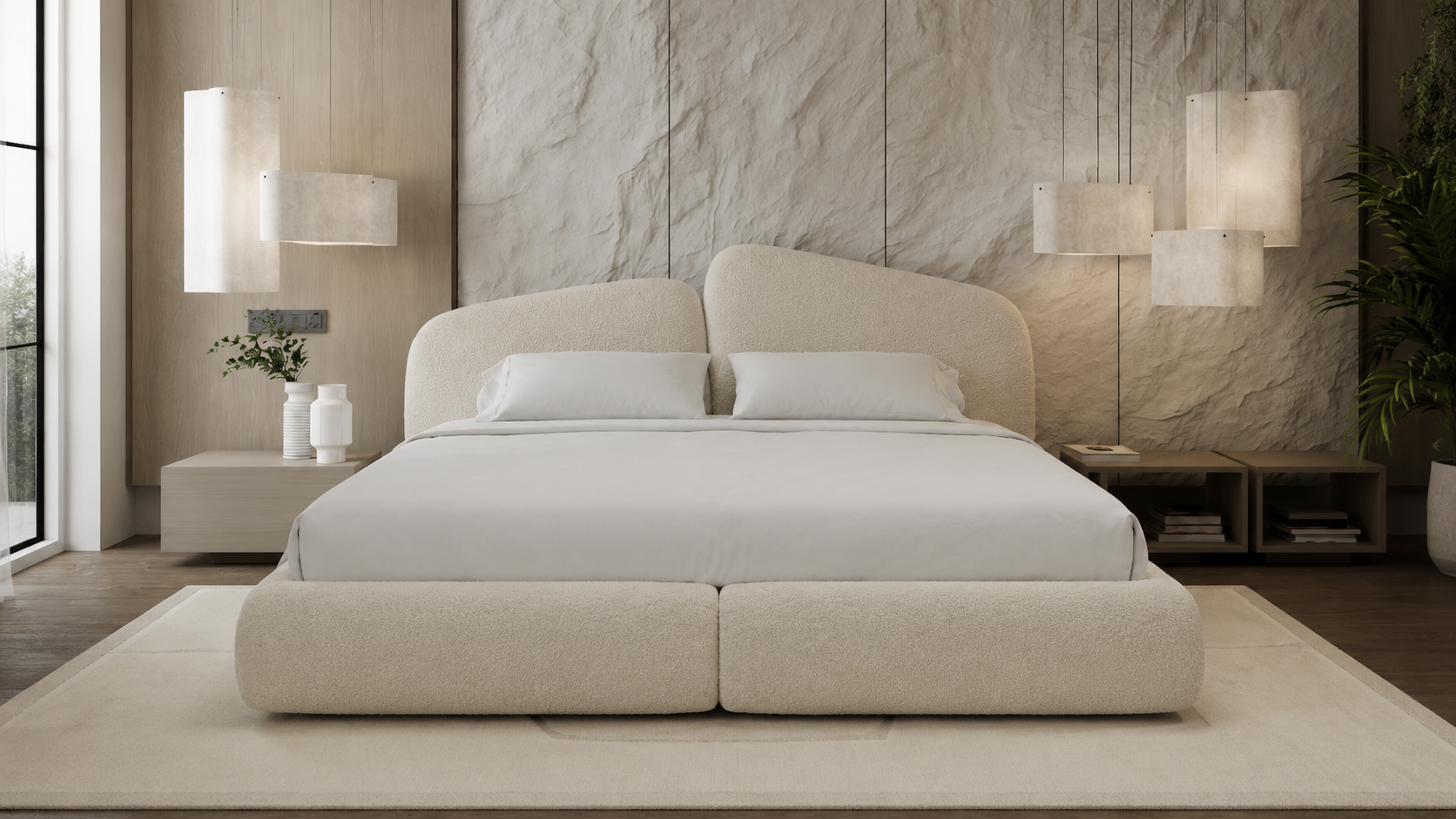 Ivory Boucle Bed