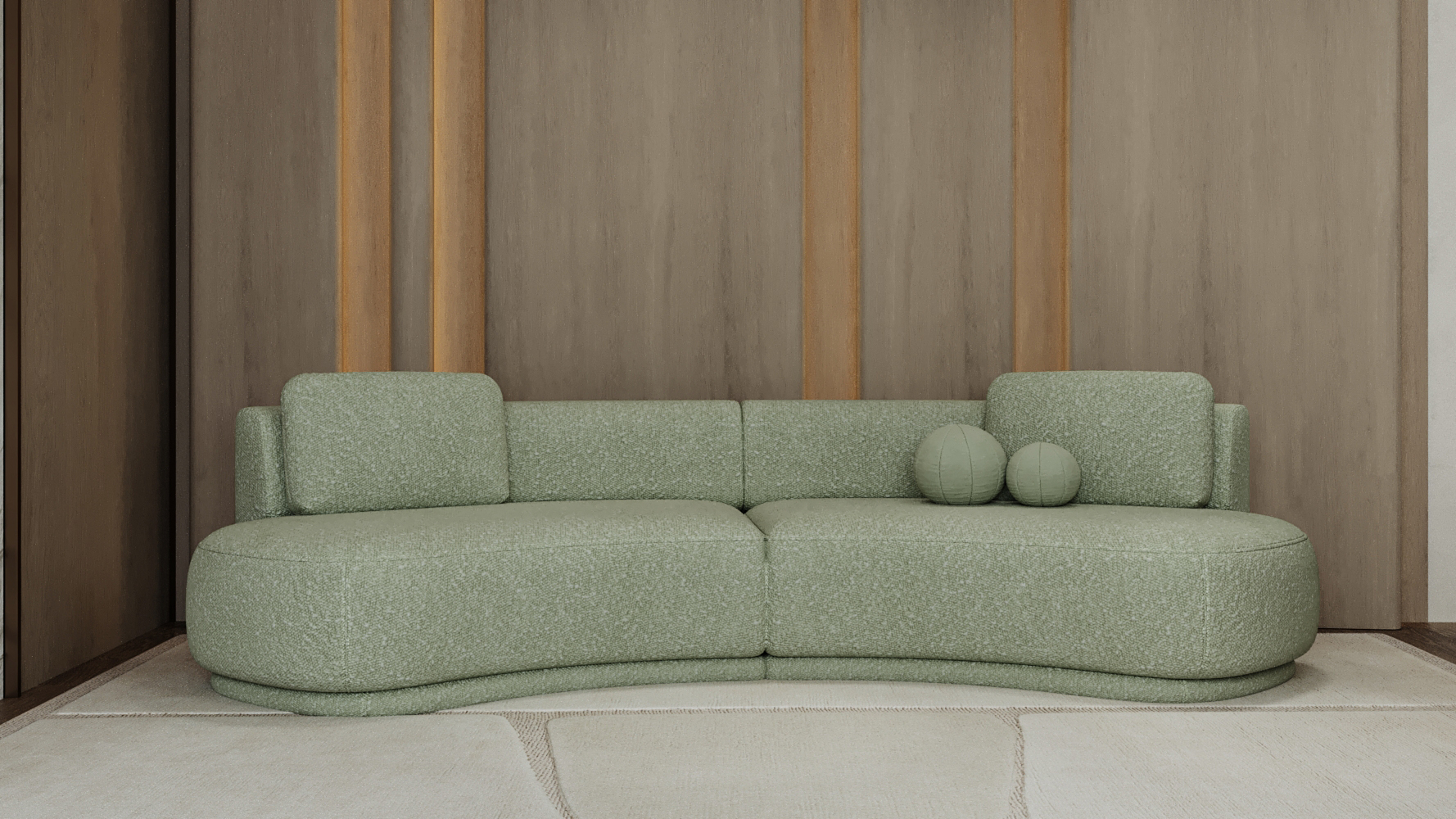 Sage Boucle Curved Sofa